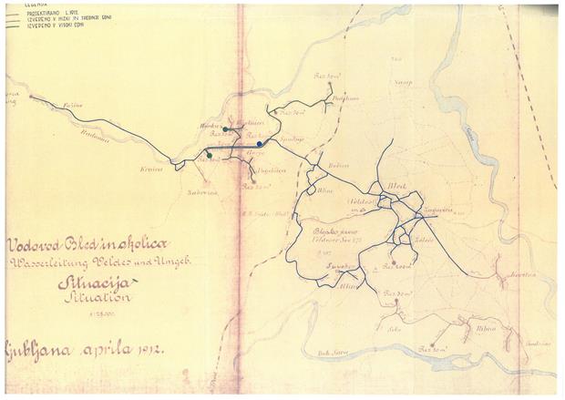 Načrt vodovodnega sistema za občino Bled in Gorje iz leta 1912