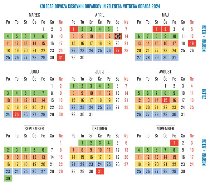 Koledar odvoza odpadkov Bled 2025